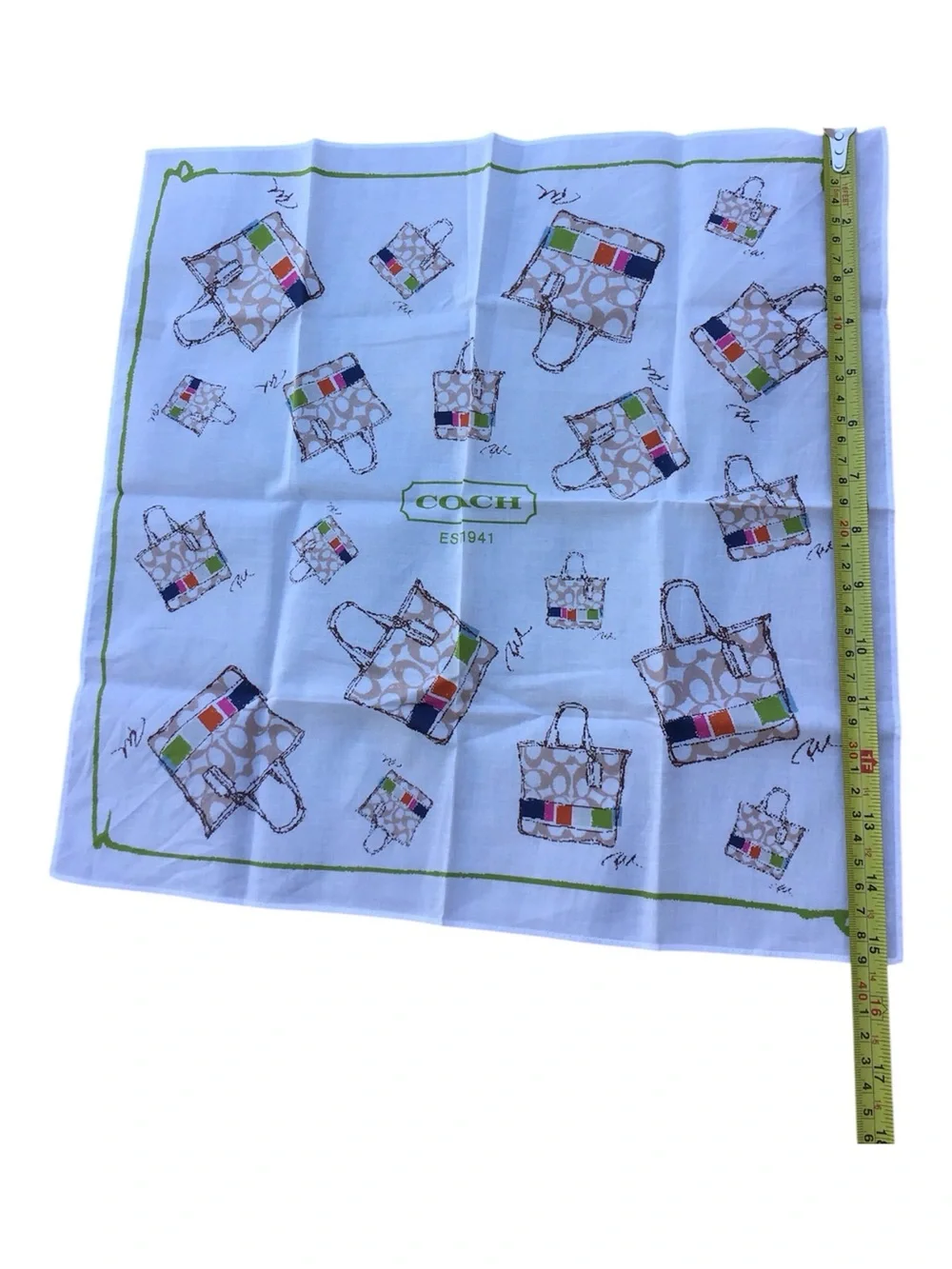Coach White Square Scarf Ponytail Wrap Handkerchief Scarf New